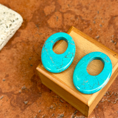 Estate Blue Marbeled Howlite Oval Door Knocker Earring Charms