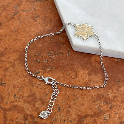 Sterling Silver Paw Print Charm Engrave-able Bracelet