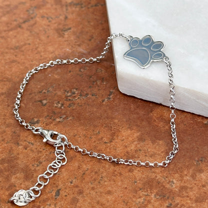 Sterling Silver Paw Print Charm Engrave-able Bracelet