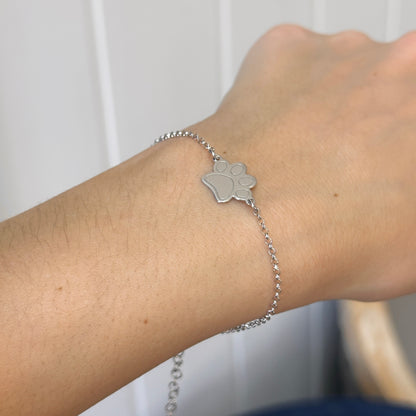 Sterling Silver Paw Print Charm Engrave-able Bracelet