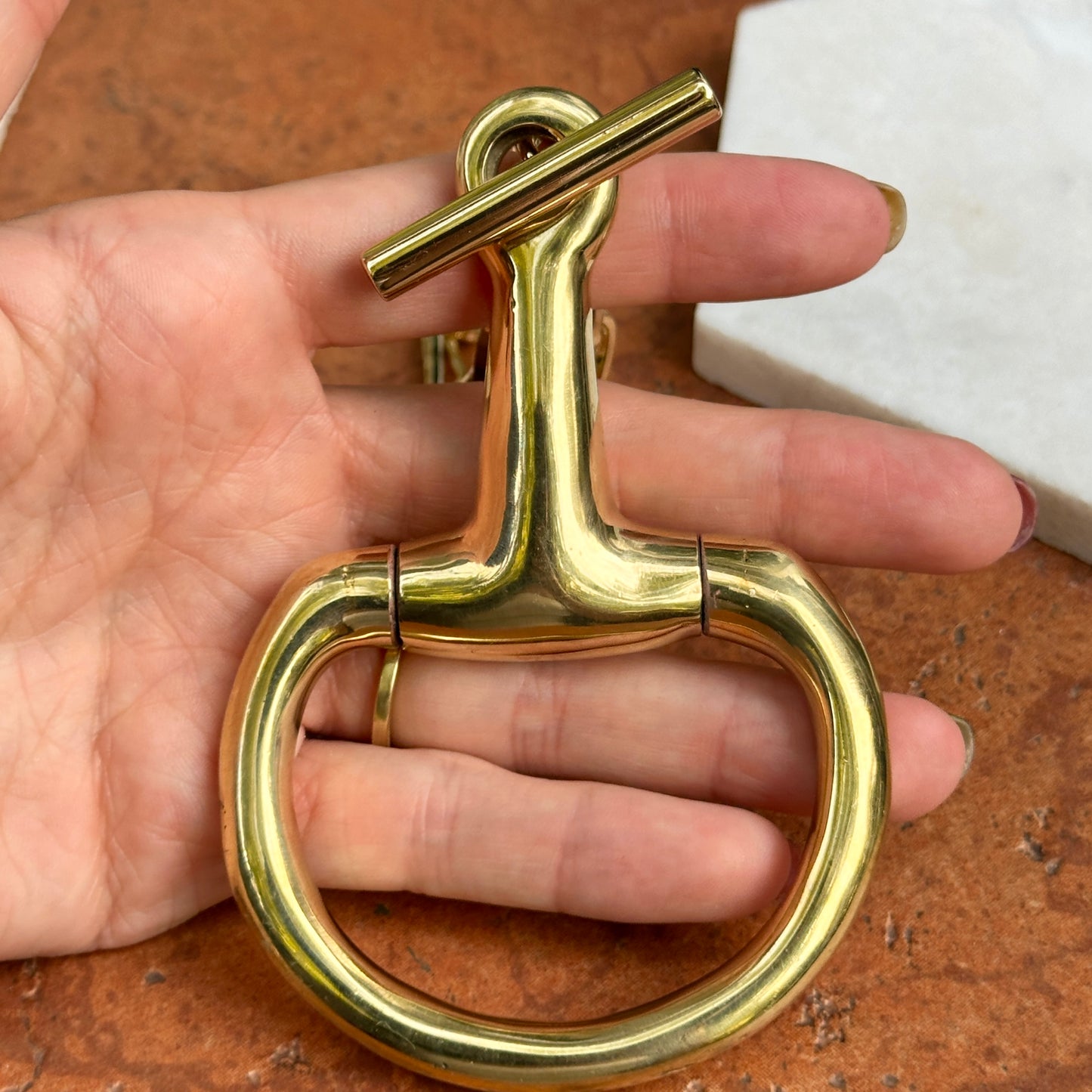 Yellow Gold Tone Large Horse Bit Alternating Paperclip Oval Chain Necklace 17''