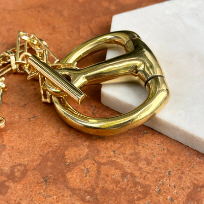 Yellow Gold Tone Large Horse Bit Alternating Paperclip Oval Chain Necklace 17''