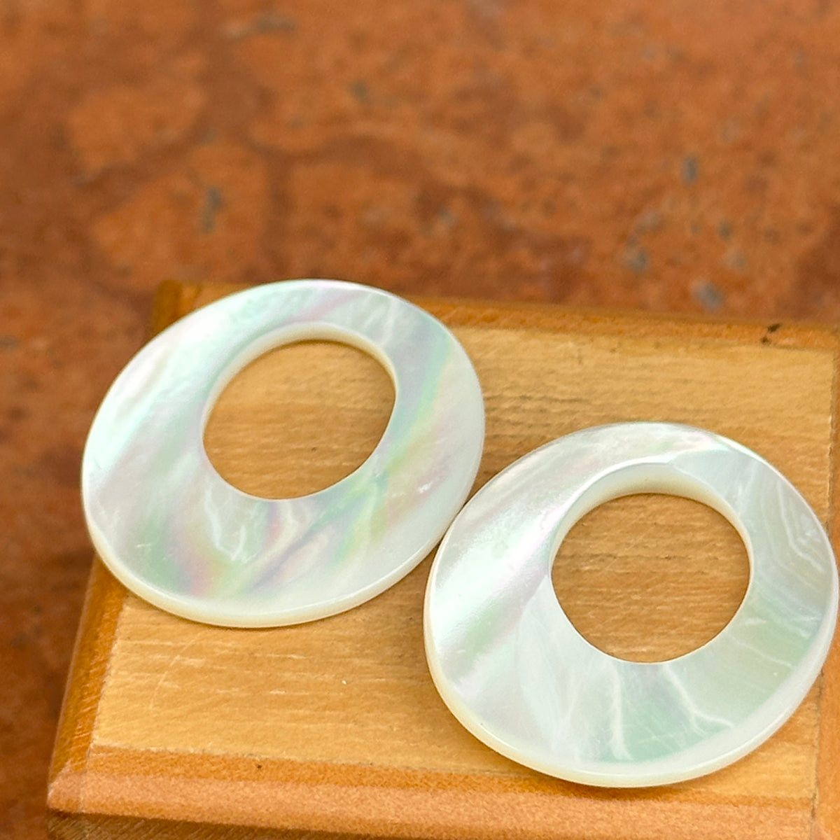 Estate Mother of Pearl Oval Door Knocker Earring Charms 30mm