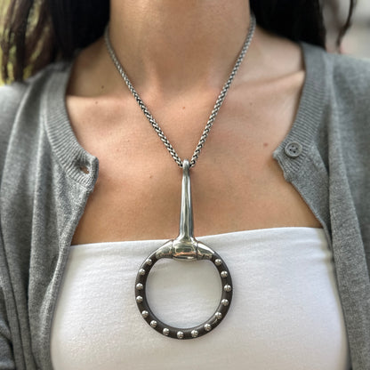 Silver Studded Large Horse Bit + Wheat Chain Necklace 18''