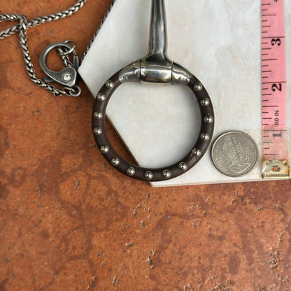 Silver Studded Large Horse Bit + Wheat Chain Necklace 18''
