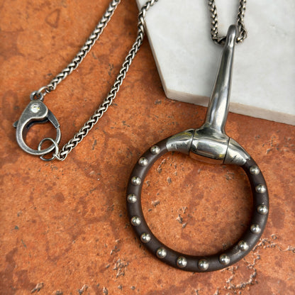 Silver Studded Large Horse Bit + Wheat Chain Necklace 18''