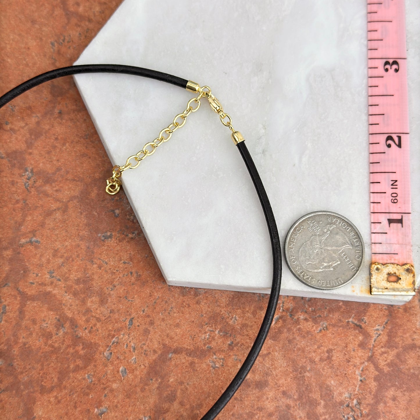 14KT Yellow Gold-Plated Steel Black 3mm Leather Cord Necklace - LSJ