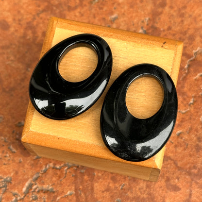 Estate Black Onyx Oval Defective Door Knocker Earring Charms