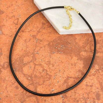 14KT Yellow Gold-Plated Steel Black 3mm Leather Cord Necklace - LSJ