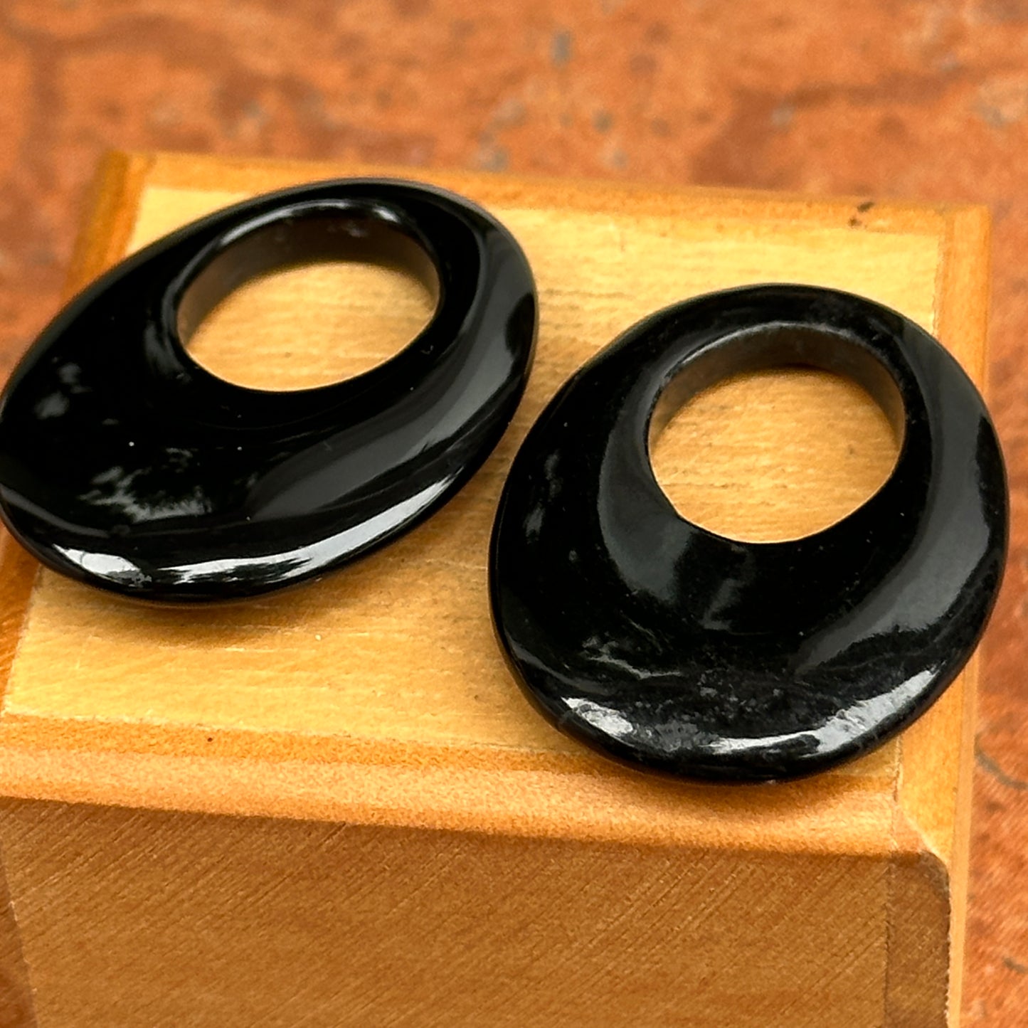Estate Black Onyx Oval Defective Door Knocker Earring Charms
