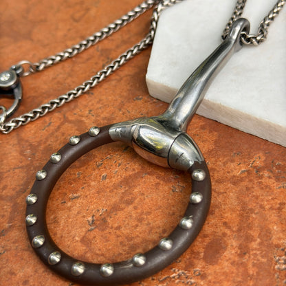 Silver Studded Large Horse Bit + Wheat Chain Necklace 18''
