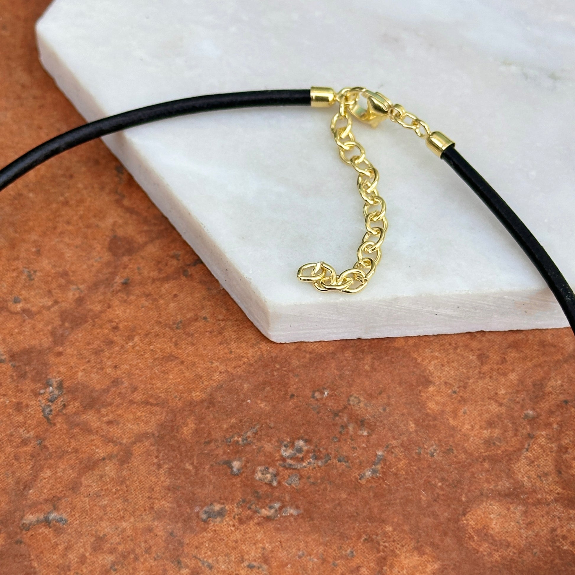 14KT Yellow Gold-Plated Steel Black 3mm Leather Cord Necklace - LSJ