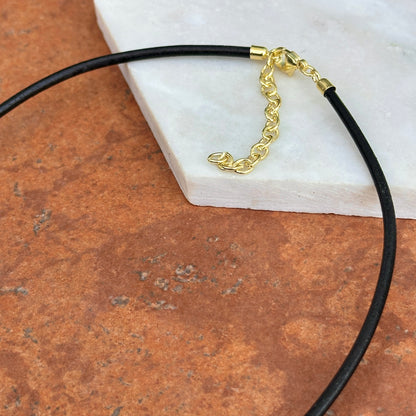 14KT Yellow Gold-Plated Steel Black 3mm Leather Cord Necklace - LSJ