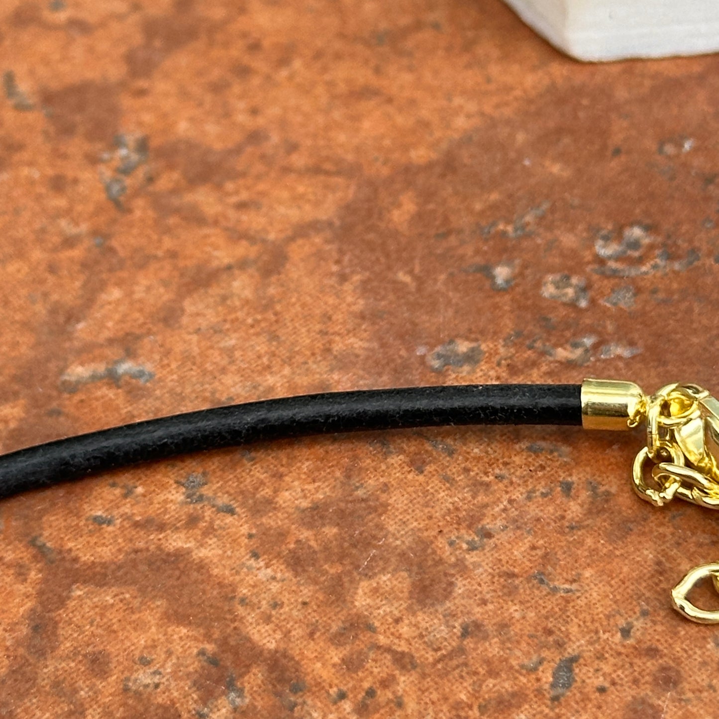 14KT Yellow Gold-Plated Steel Black 3mm Leather Cord Necklace - LSJ