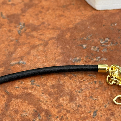 14KT Yellow Gold-Plated Steel Black 3mm Leather Cord Necklace - LSJ