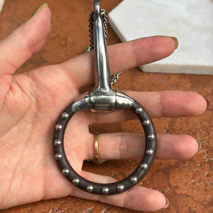 Silver Studded Large Horse Bit + Wheat Chain Necklace 18''