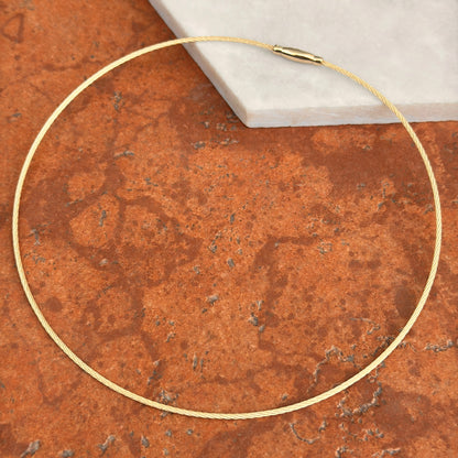 14KT Yellow Gold 1.5mm Cable Wire Round Collar Necklace - LSJ