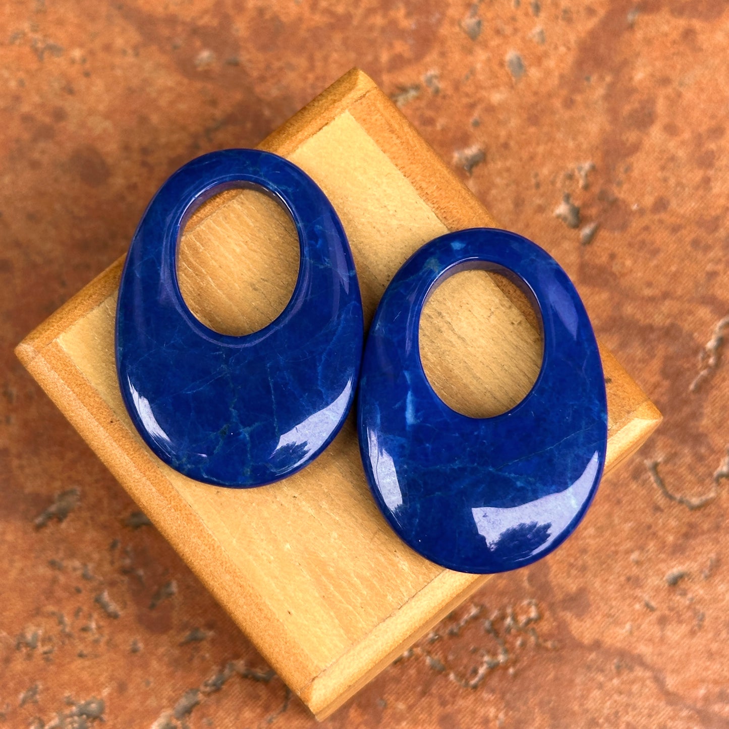 Estate Royal Blue Howlite Oval Door Knocker Earring Charms