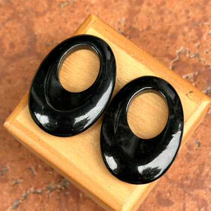 Estate Black Onyx Oval Door Knocker Earring Charms Defect