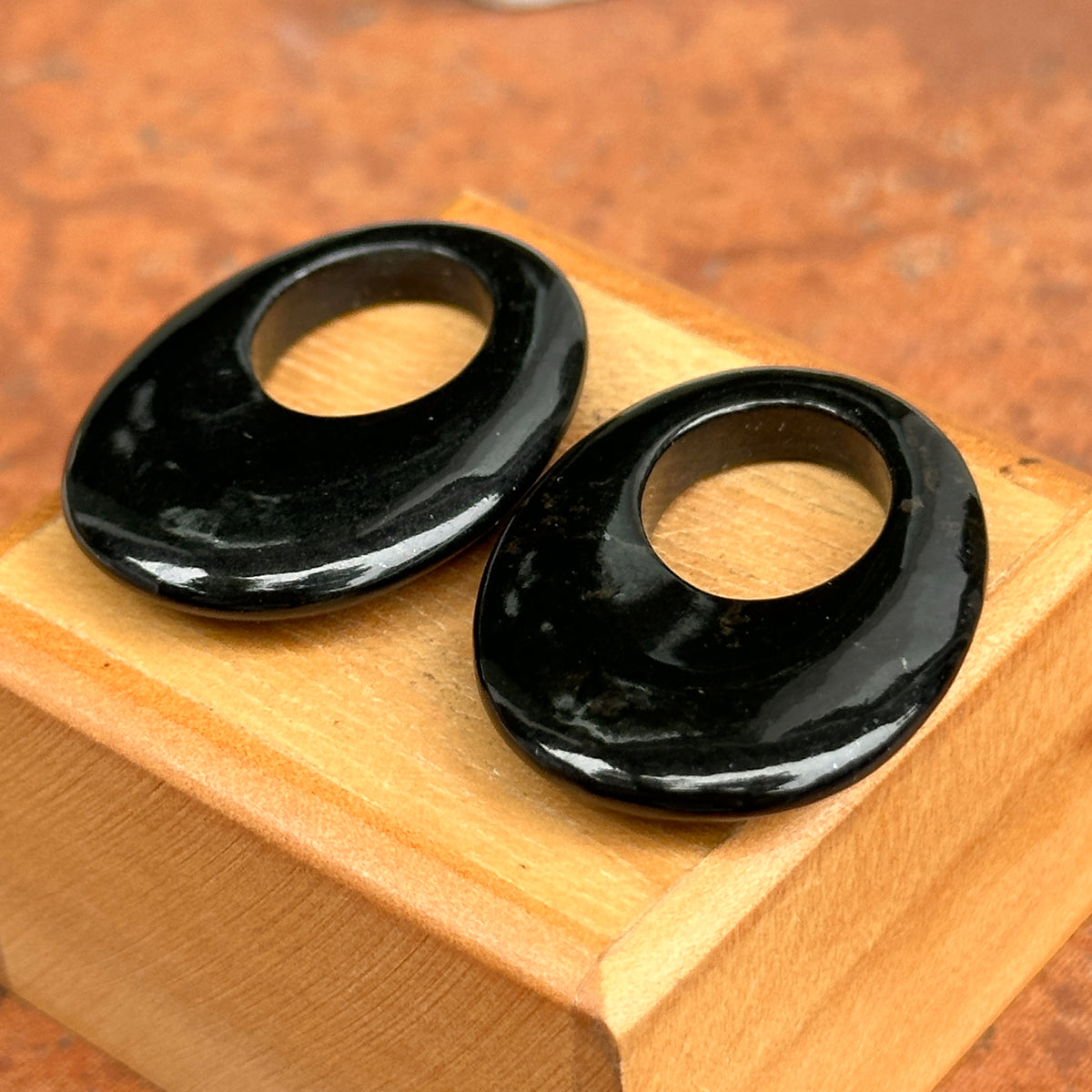 Estate Black Onyx Oval Door Knocker Earring Charms Defect