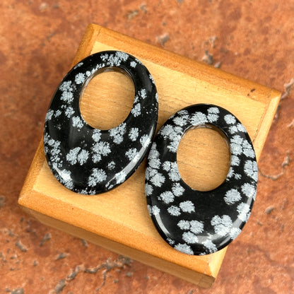 Estate Black + Gray Snowflake Agate Oval Door Knocker Earring Charms