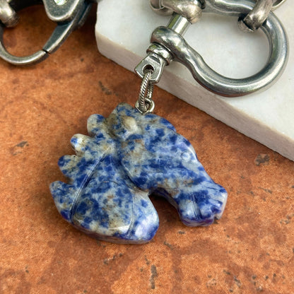 Silver Large Cut Lapis Horse Head Shackle Large Link Cable Necklace 18''