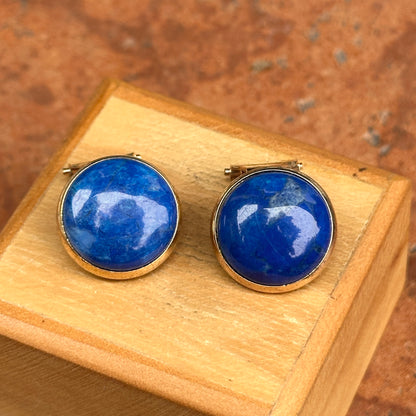 Estate Gold-Tone Round Royal Blue Howlite Clip-On Earrings