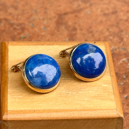 Estate Gold-Tone Round Royal Blue Howlite Clip-On Earrings