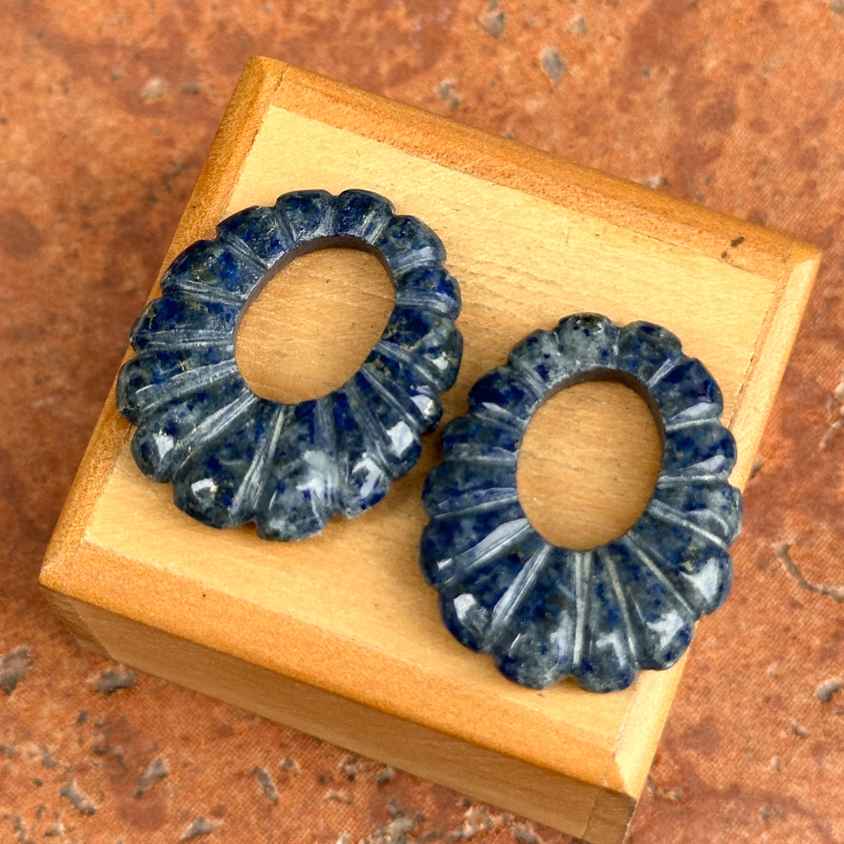 Estate Lapis Fluted Oval Door Knocker Earring Charms