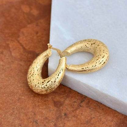 Estate 14KT Yellow Gold Filigree Hoop Earrings