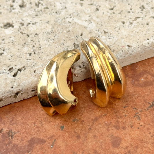 Estate 14KT Yellow Gold Ribbed Shell Omega Back Earrings