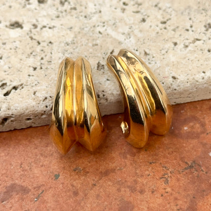 Estate 14KT Yellow Gold Ribbed Shell Omega Back Earrings