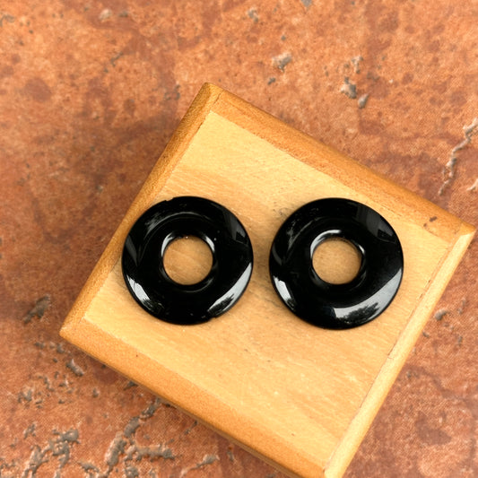Estate Black Onyx Round Door Knocker Earring Charms 20mm