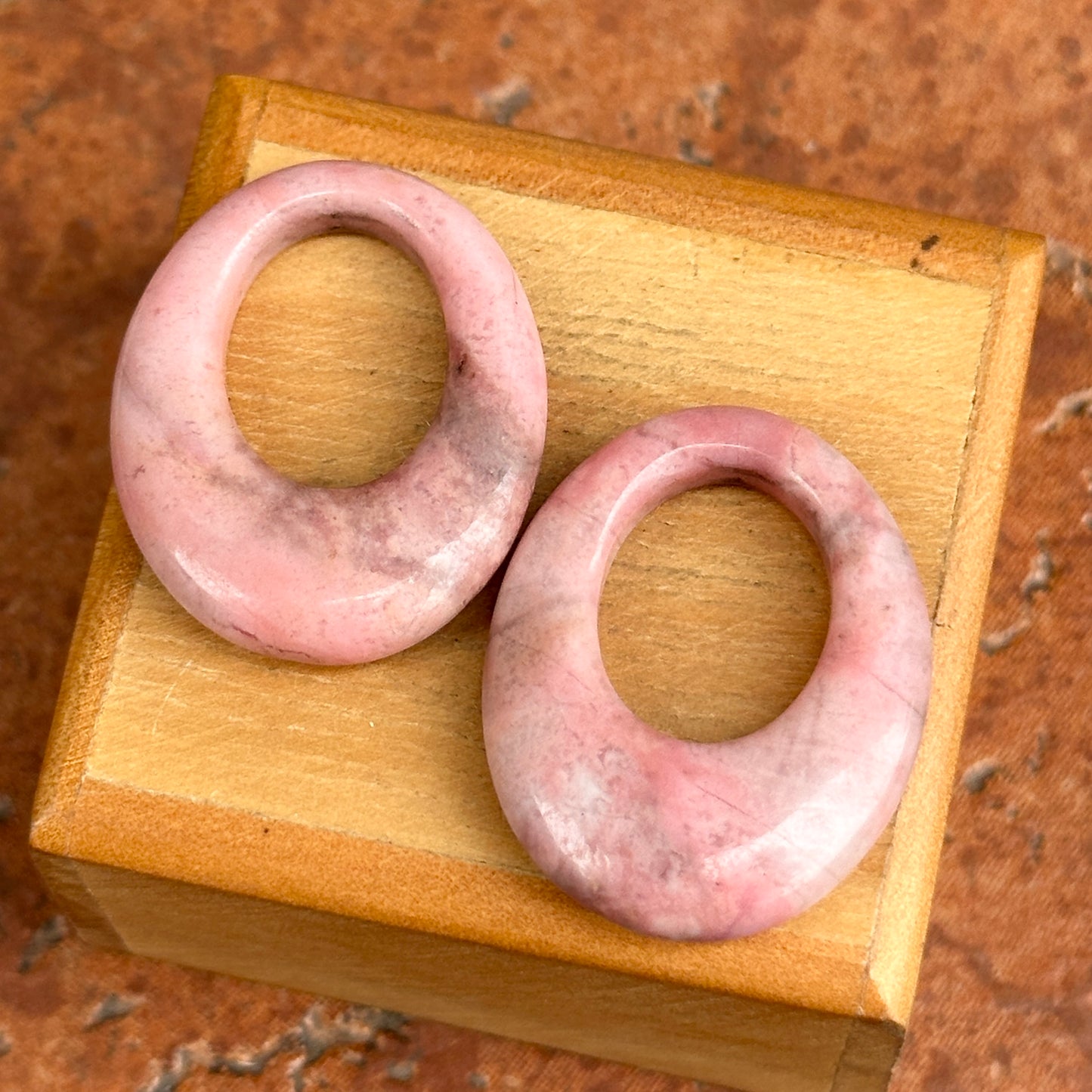 Estate Pink + Gray Rhodonite Oval Door Knocker Earring Charms