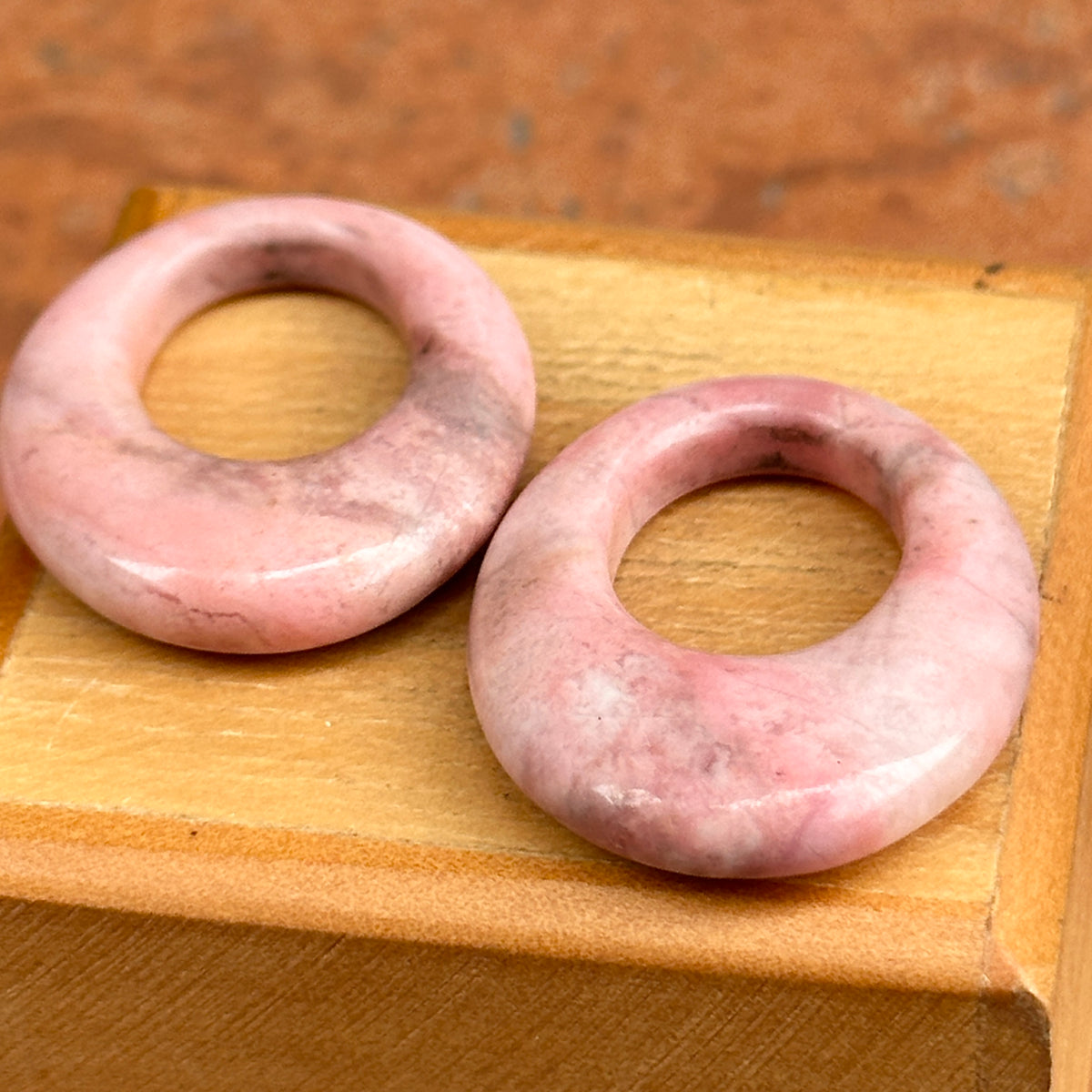 Estate Pink + Gray Rhodonite Oval Door Knocker Earring Charms