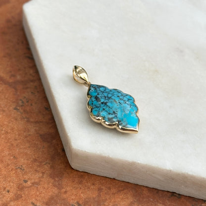 14KT Yellow Gold Kabana Unique Shape Kingman Spiderweb Turquoise Pendant 052