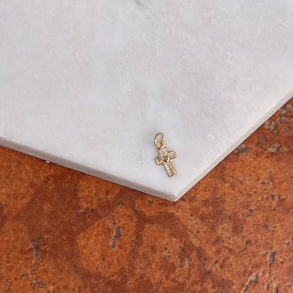 14KT Yellow Gold Mini Heart Cross Pendant Charm