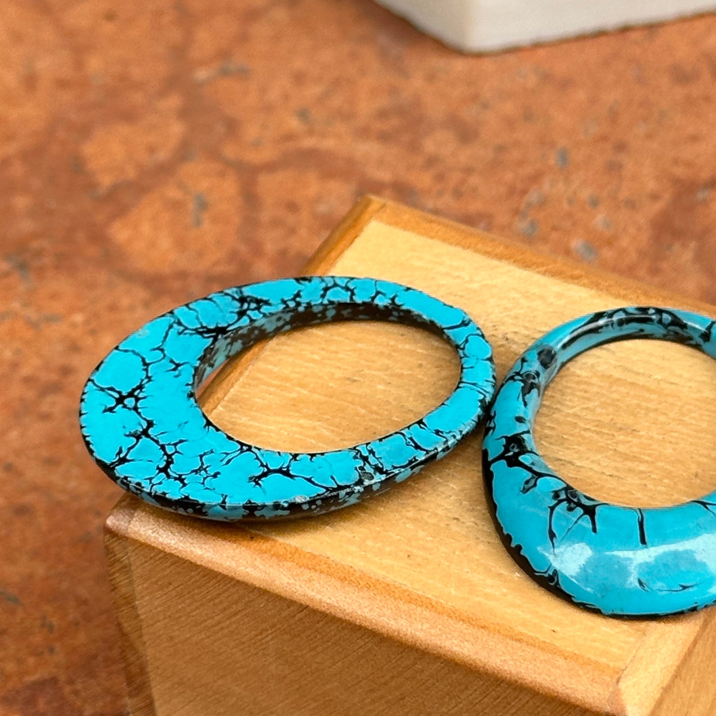 Estate Faux Turquoise Oval Door Knocker Earrings Charms