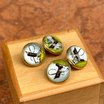 Estate Gold-Tone Painted Horse Cuff Links