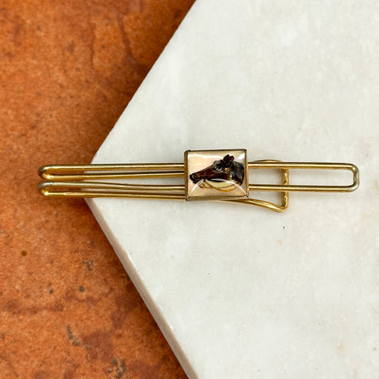 Estate Gold-Tone Painted Horse Tie Bar