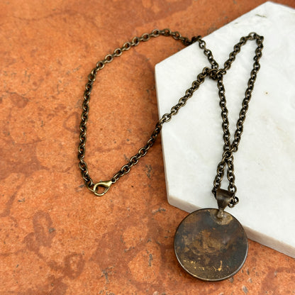 Estate Bronze Painted Horse Pendant Necklace 19.5"