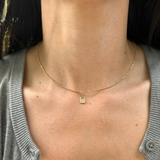 10KT Yellow Gold Shiny Mini Lock or Purse Charm Pendant