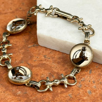 Estate Gold-Tone Painted Horse Head Bubble Stirrup Link Bracelet