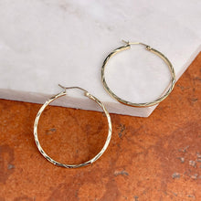 Load image into Gallery viewer, 10KT Yellow Gold Diamond-Cut Squared Hoop Earrings 35mm