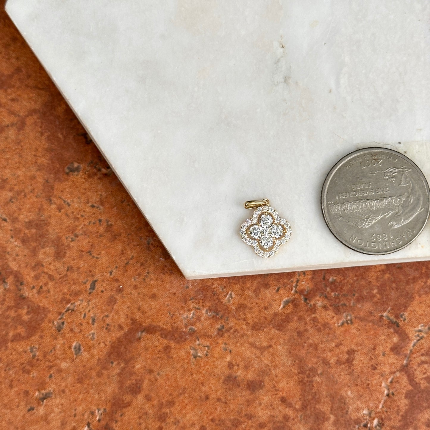 10KT Yellow Gold CZ Clover Flower Pendant Charm