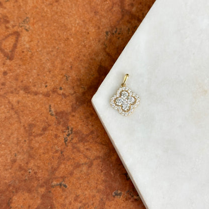 10KT Yellow Gold CZ Clover Flower Pendant Charm