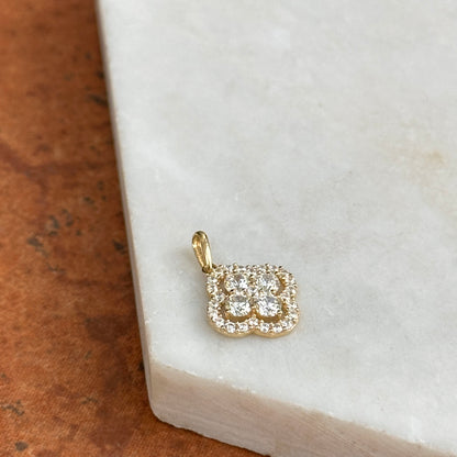 10KT Yellow Gold CZ Clover Flower Pendant Charm