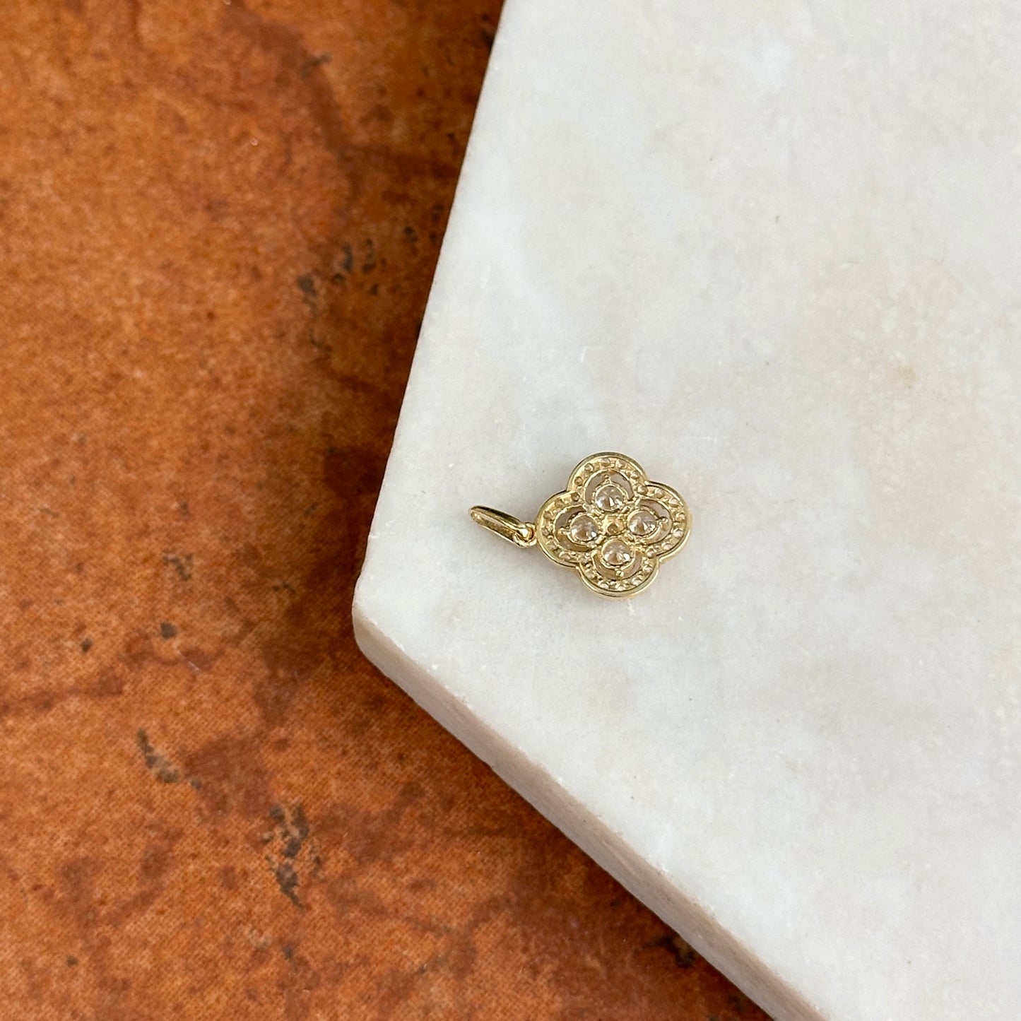 10KT Yellow Gold CZ Clover Flower Pendant Charm