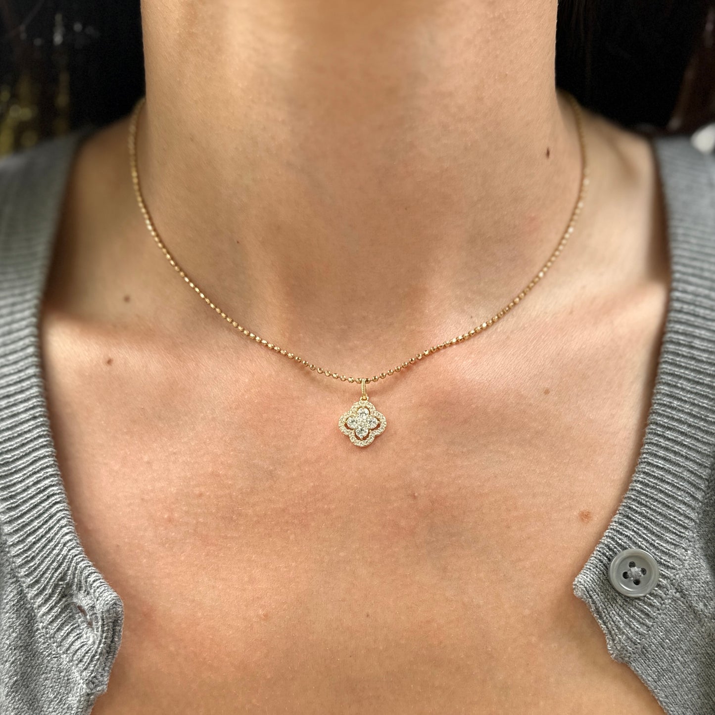 10KT Yellow Gold CZ Clover Flower Pendant Charm