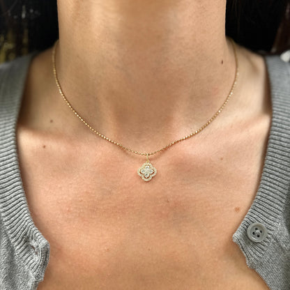 10KT Yellow Gold CZ Clover Flower Pendant Charm